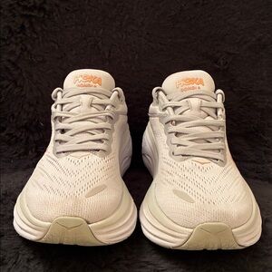 HOKA BONDI 8 - Beautiful Light gray and orange- Voted Best Overall Comfort shoes